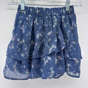 Girls Abercrombie Blue Floral Print Ruffle Skirt Elastic Waist Casual‎ Size 7/8